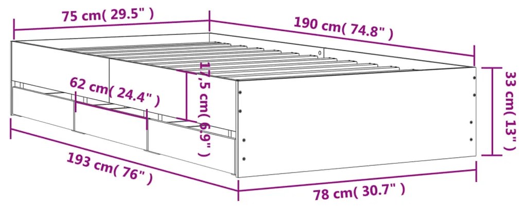 Giroletto Cassetti Rovere Sonoma 75x190 cm Legno Multistrato