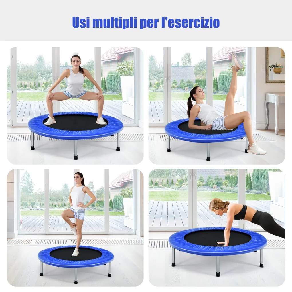 Costway Trampolino pieghevole per bambini con carico massimo 150kg, Mini trampolino portatile per interno ed esterno Blu