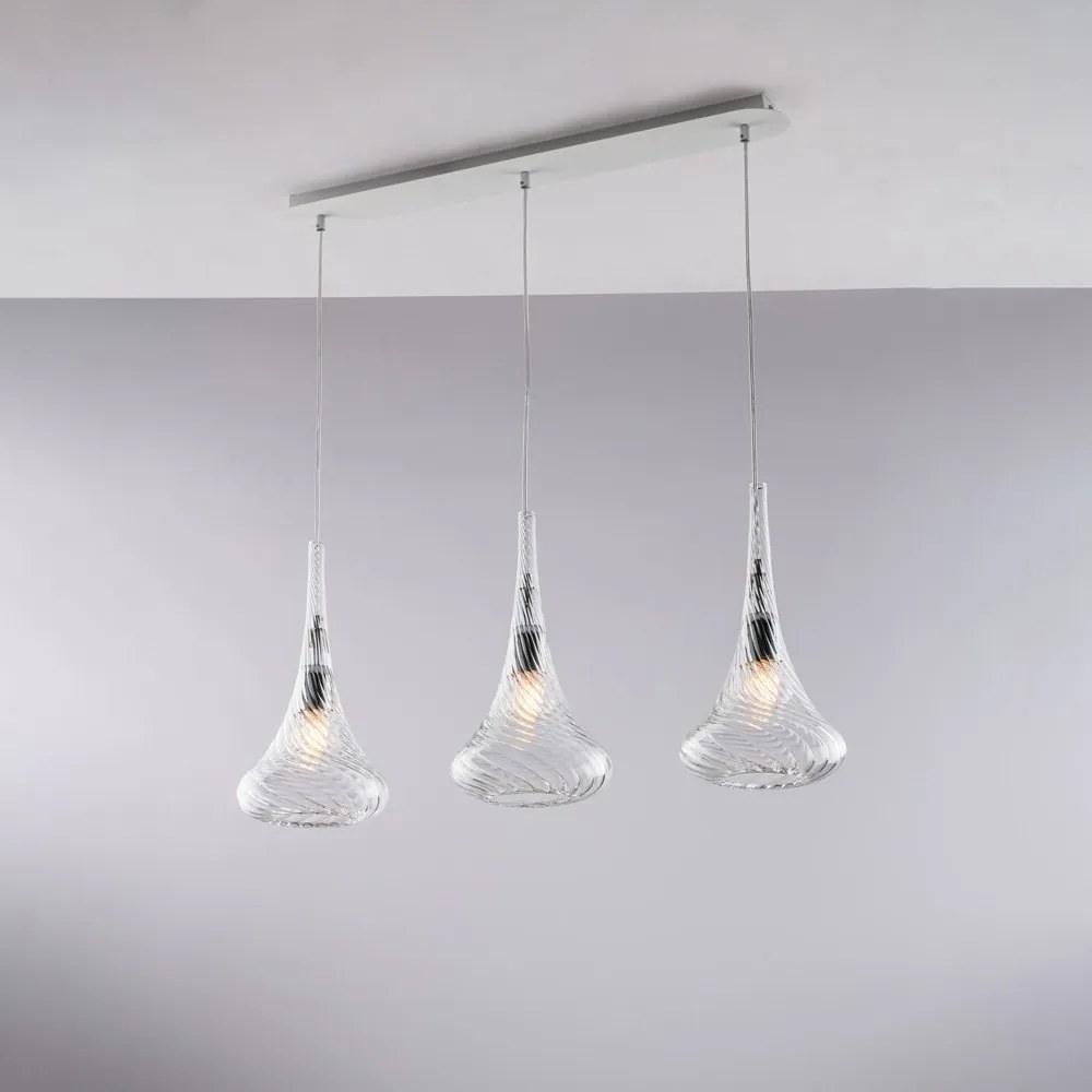 Lampadario Binario Contemporaneo Nemesi Metallo Trasparente 3 Luci E27