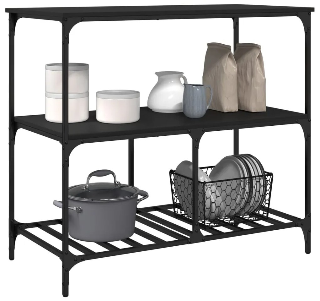 Carrello da cucina nero 100x50x95 cm in legno multistrato