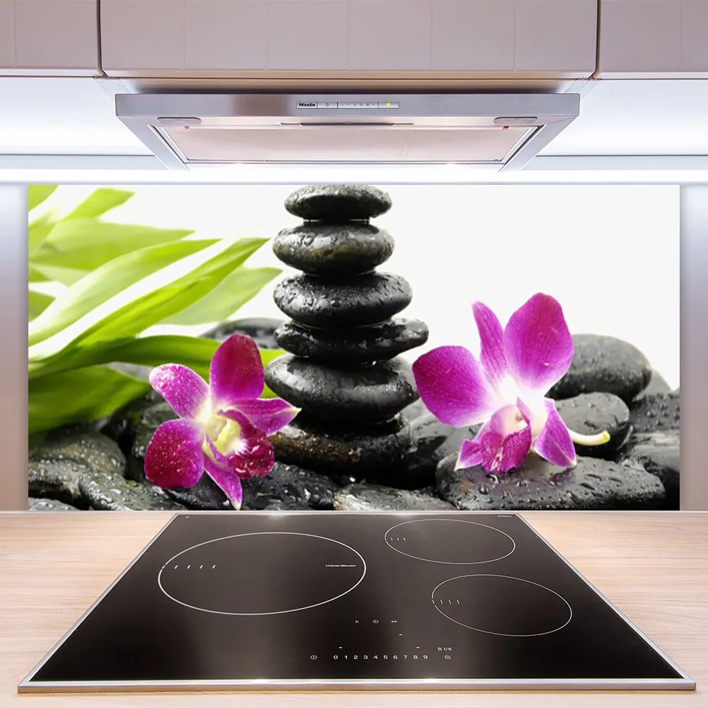 Pannello cucina paraschizzi Zen Spa pietre orchidea 100x50 cm