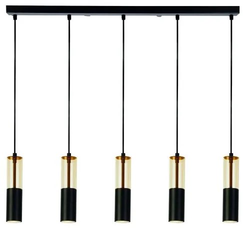 Merrygold 5lt bar pendant - metallo nero e acrilico ambra