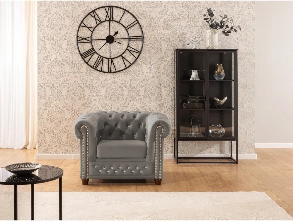 Poltrona chesterfield grigia con rivestimento in velluto York Blik – Ropez