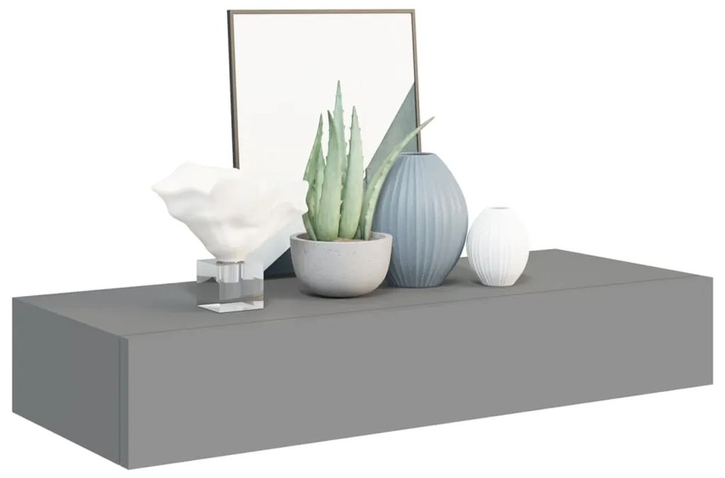 Scaffale con cassetti da parete grigio 60x23,5x10 cm in mdf