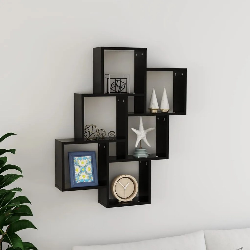 Mensola Da Parete A Cubo Nera 78x15x93 Cm İn Legno Multistrato /