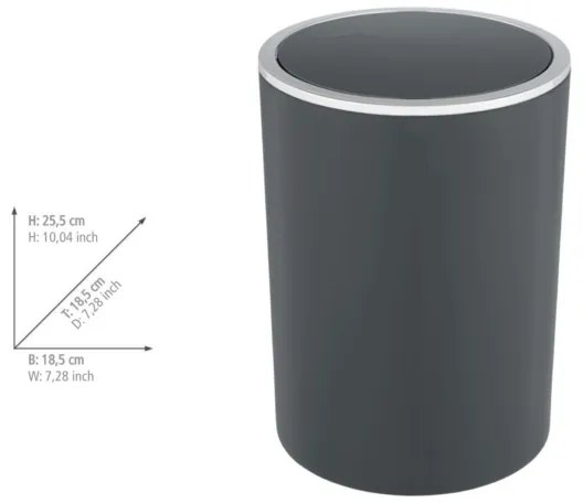 WENKO 25146100 - Cestino INCA 18,5x25,5 cm antracite/cromo lucido