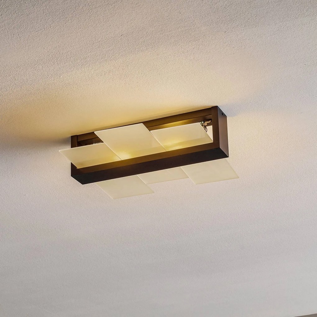 SOLLUX LIGHTING Plafoniera Shifted 2, vetro e legno wengé