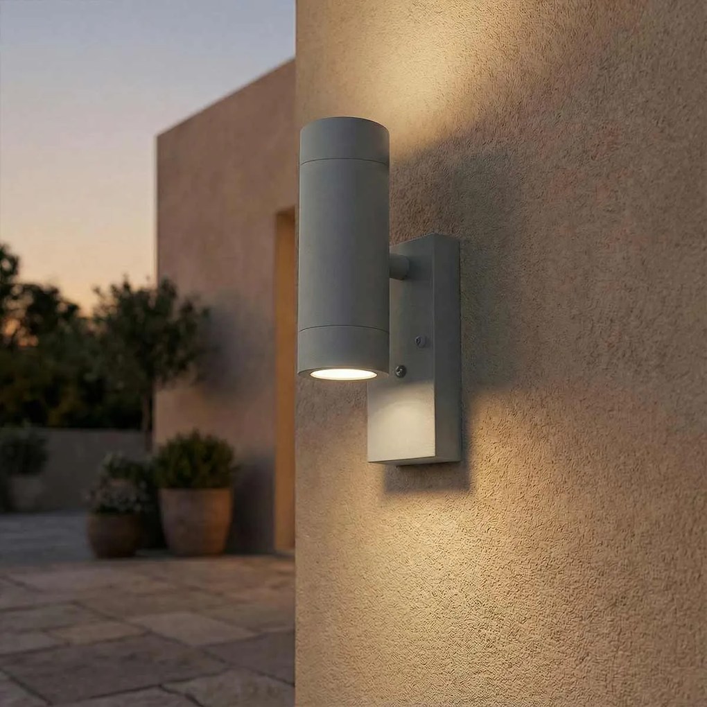 Applique Bidirezione GU10 con Sensore Crepuscolare IP65 - Grigia