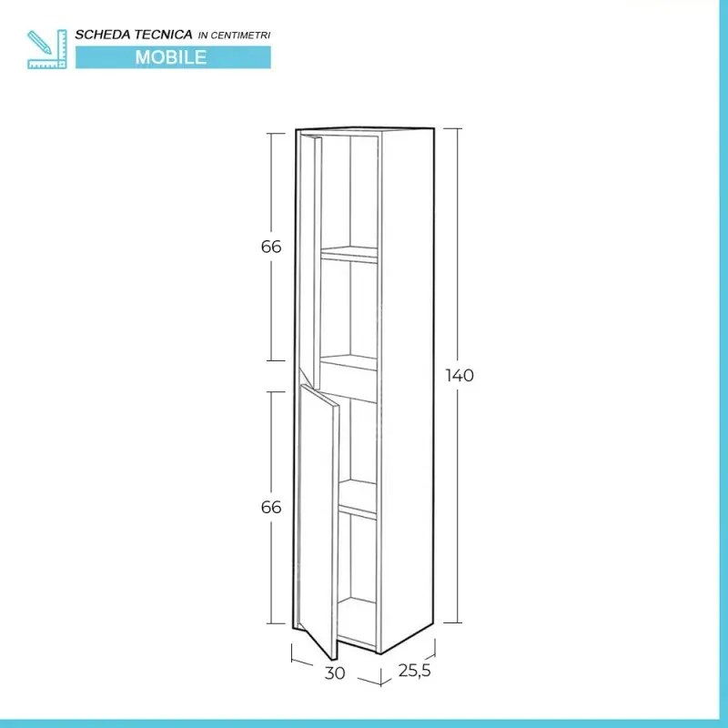 Colonna bagno sospesa H. 140 cm 2 ante serie Oasi rovere in kit di montaggio
