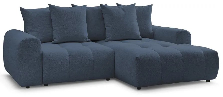 Divano angolare blu allungabile/con contenitore (con penisola a destra/con chaise lounge) con rivestimento in ciniglia Roxelane – Bobochic Paris