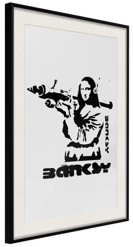 Poster  Banksy: Mona Lisa with Bazooka I  Cornice Quadri Cornice nera con pass-partout, Larghezza x Altezza Home decor 30x45