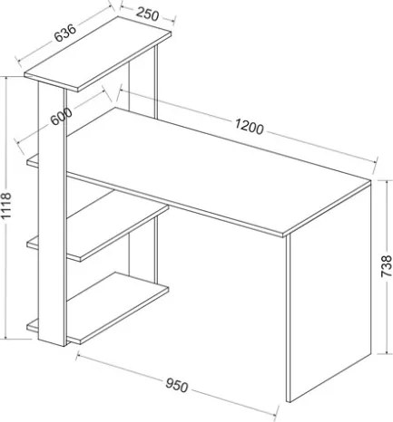 Scrivania Libreria Con Ripiani Laterali 60x120x112H Bianco E Rovere Scuro Node