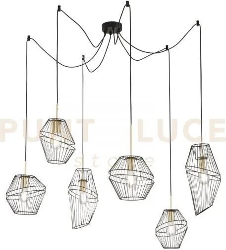 Lampadario a sospensione kiko nera e oro 6 luci attacco e27 65x250c...