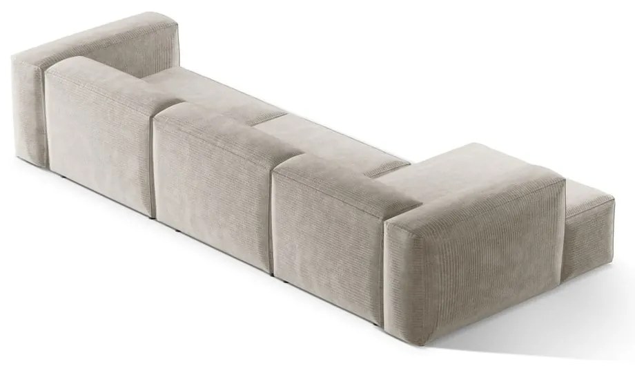 Divano angolare beige (con penisola a sinistra/con chaise lounge) con rivestimento in velluto a coste Bergamo – Cosmopolitan Design