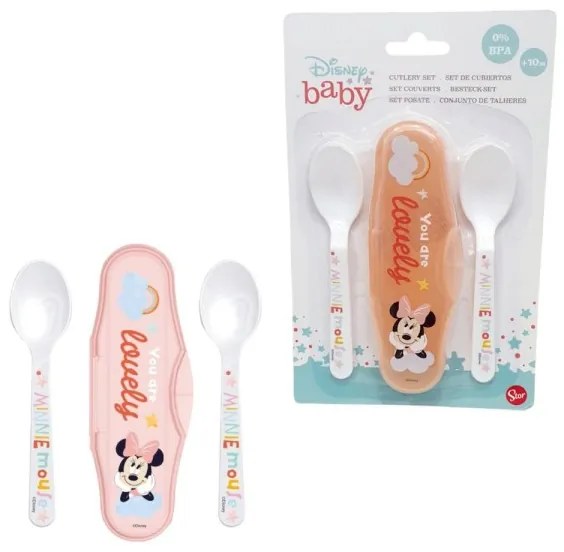 Trade Shop - 2 Cucchiai Per Bambini Prima Pappa Minnie Mouse Rosa Con Astuccio Per Bambini