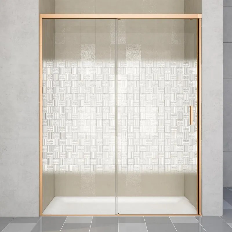 Porta doccia scorrevole L 138-139.5 cm x H 200 cm per nicchia in vetro smerigliato SP. 6 mm, profilo dorato, serie Jazz