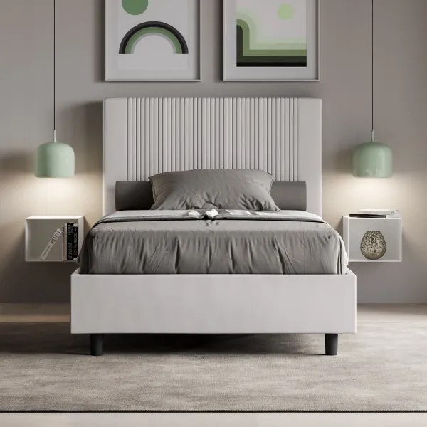 Letto con rete imbottito 120x210 similpelle bianco Goya