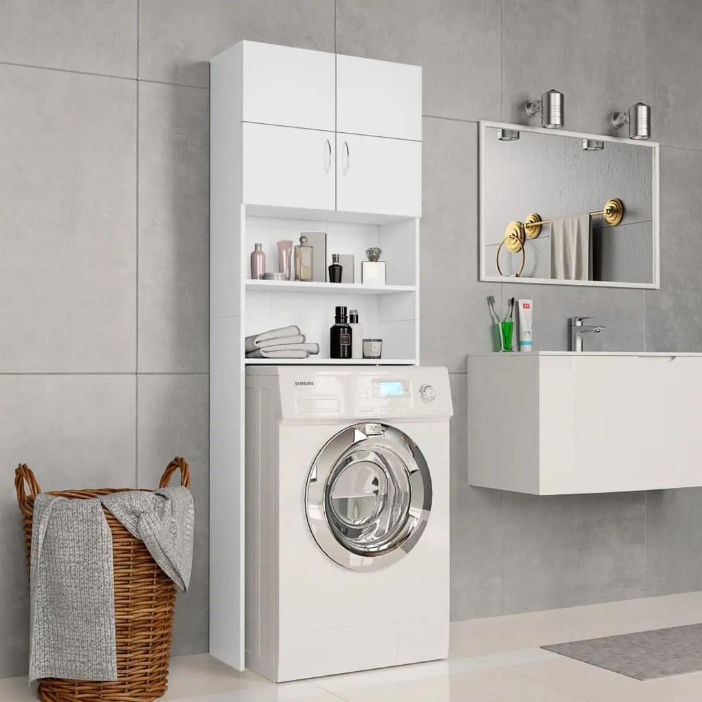 Mobile Per Lavatrice Bianco 64x25,5x190 Cm İn Multistrato /