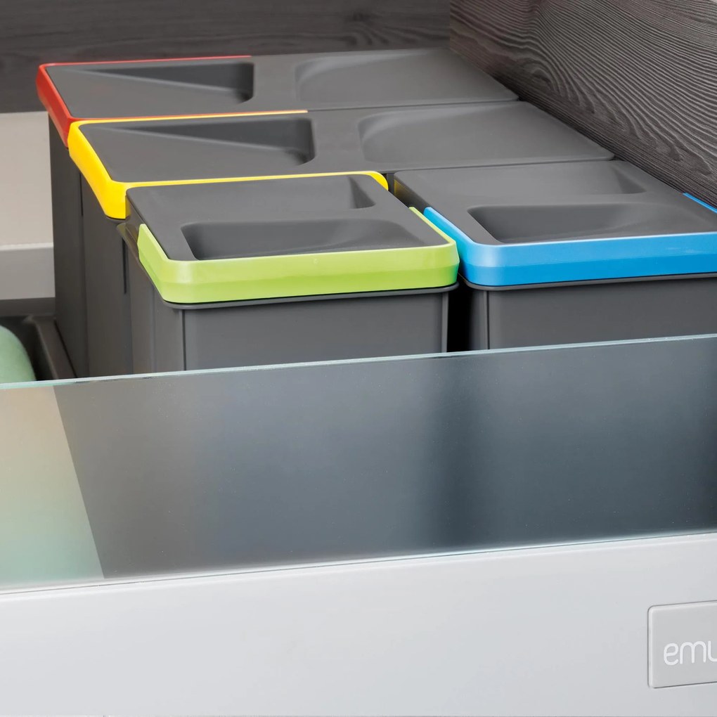 Base 3 Posti per Pattumiera Differenziata per Cassetti Cucina 80 cm in Plastica Emuca Grigio...