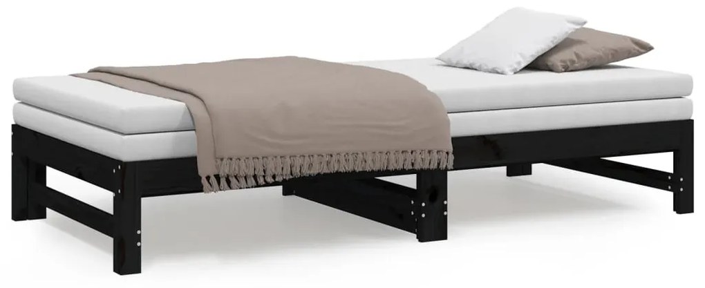Dormeuse estraibile nera 2x(90x190) cm legno massello di pino