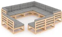 Set Divani da Giardino 11 pz con Cuscini Legno Massello di Pino 3076934