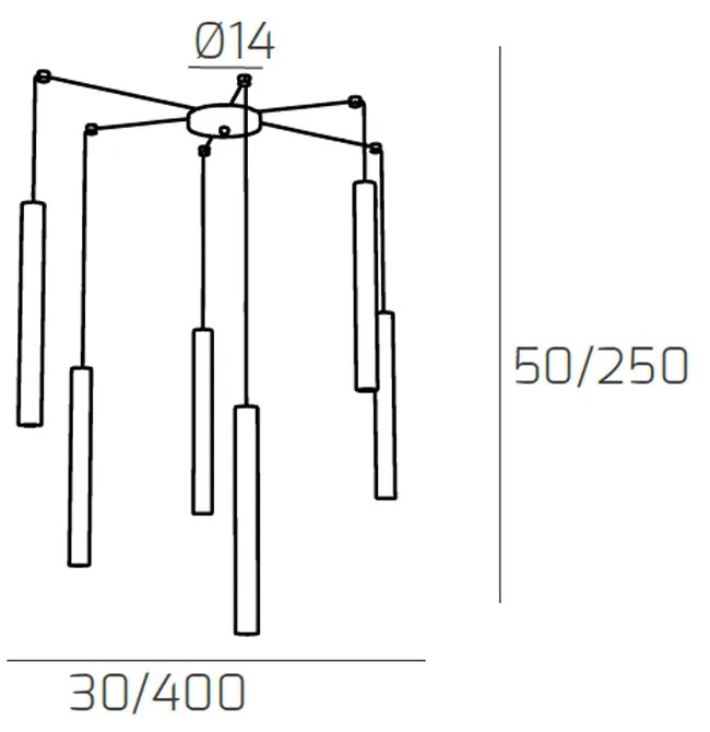 Sospensione Moderna Round Tube Metallo Bianco 6 Luci Gu10