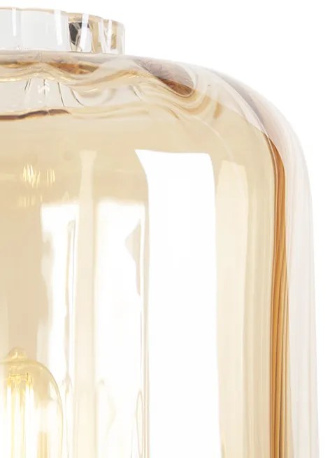 Lampada da terra di design nera con vetro ambrato - Qara