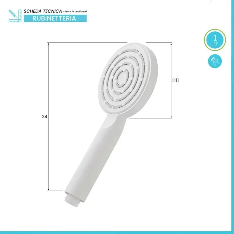 Doccetta tonda monogetto da 23,5 cm bianco opaco in ABS anticalcare Hidra
