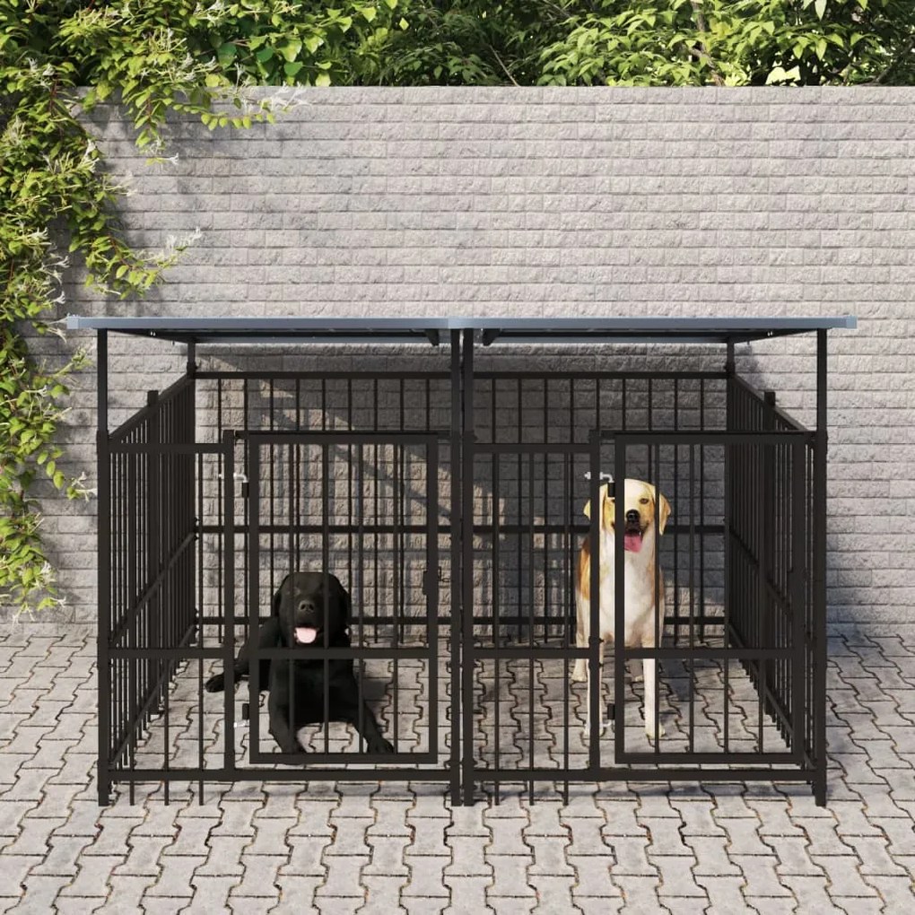 Gabbia Per Cani Da Esterno Con Tetto İn Acciaio 3,75 M² /