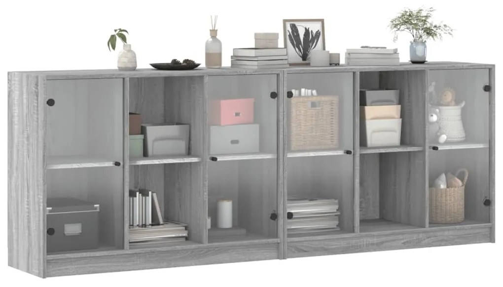 Libreria con ante grigio sonoma 204x37x75 cm legno multistrato