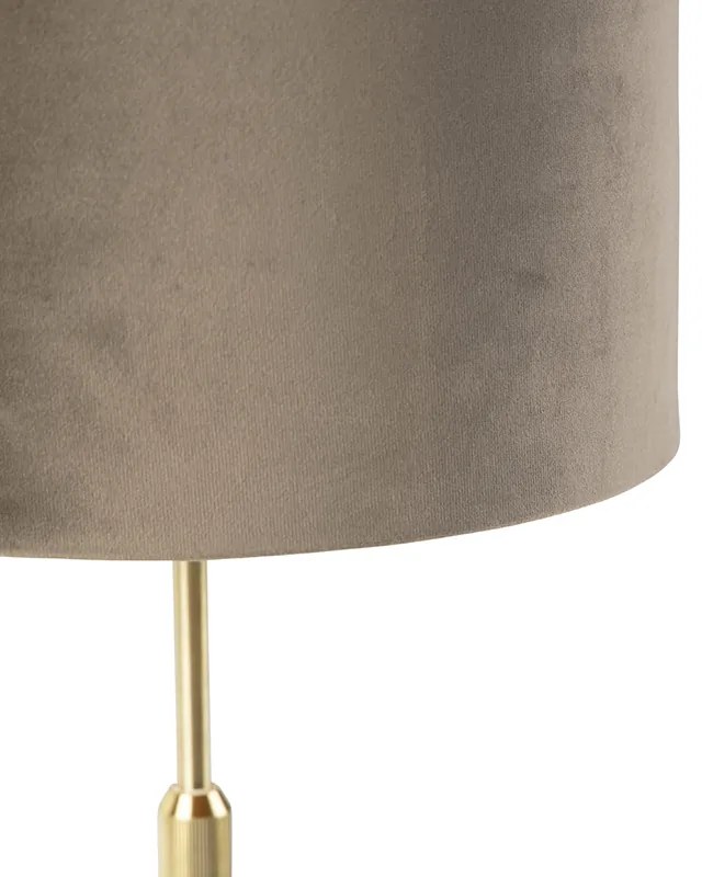 Lampada da tavolo oro / ottone con paralume in velluto taupe 25 cm - Parte