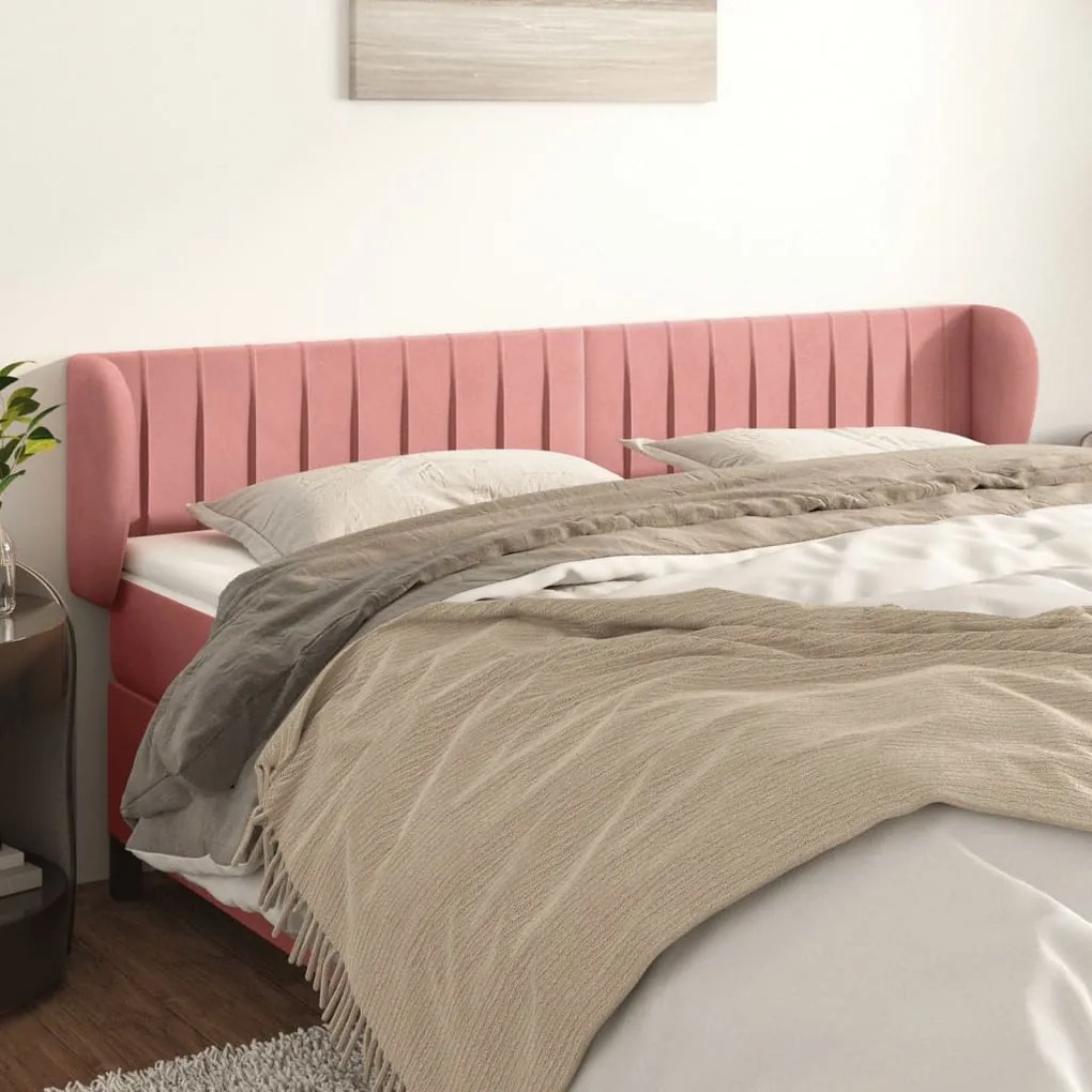 Testiera Ad Orecchio Rosa 163x23x78/88 Cm İn Velluto /