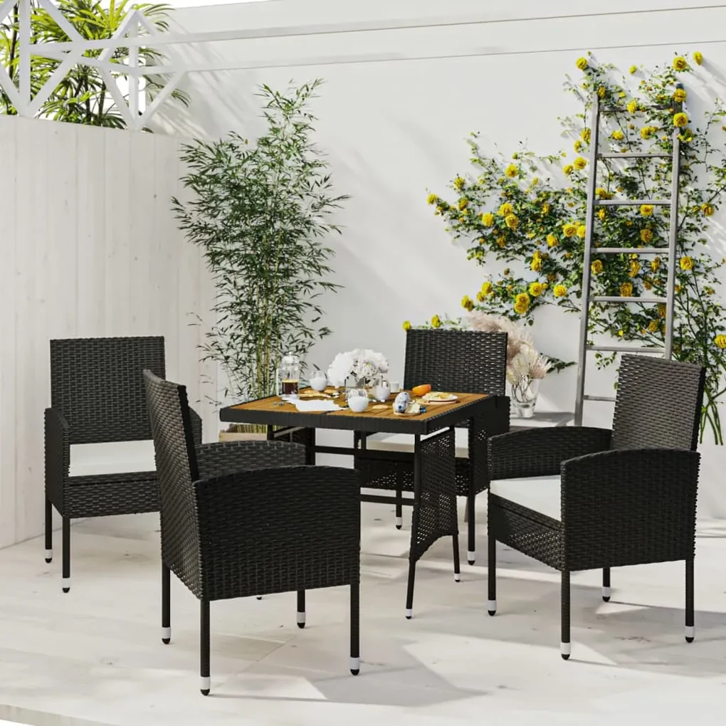 Set da pranzo per giardino 5 pz in polyrattan nero