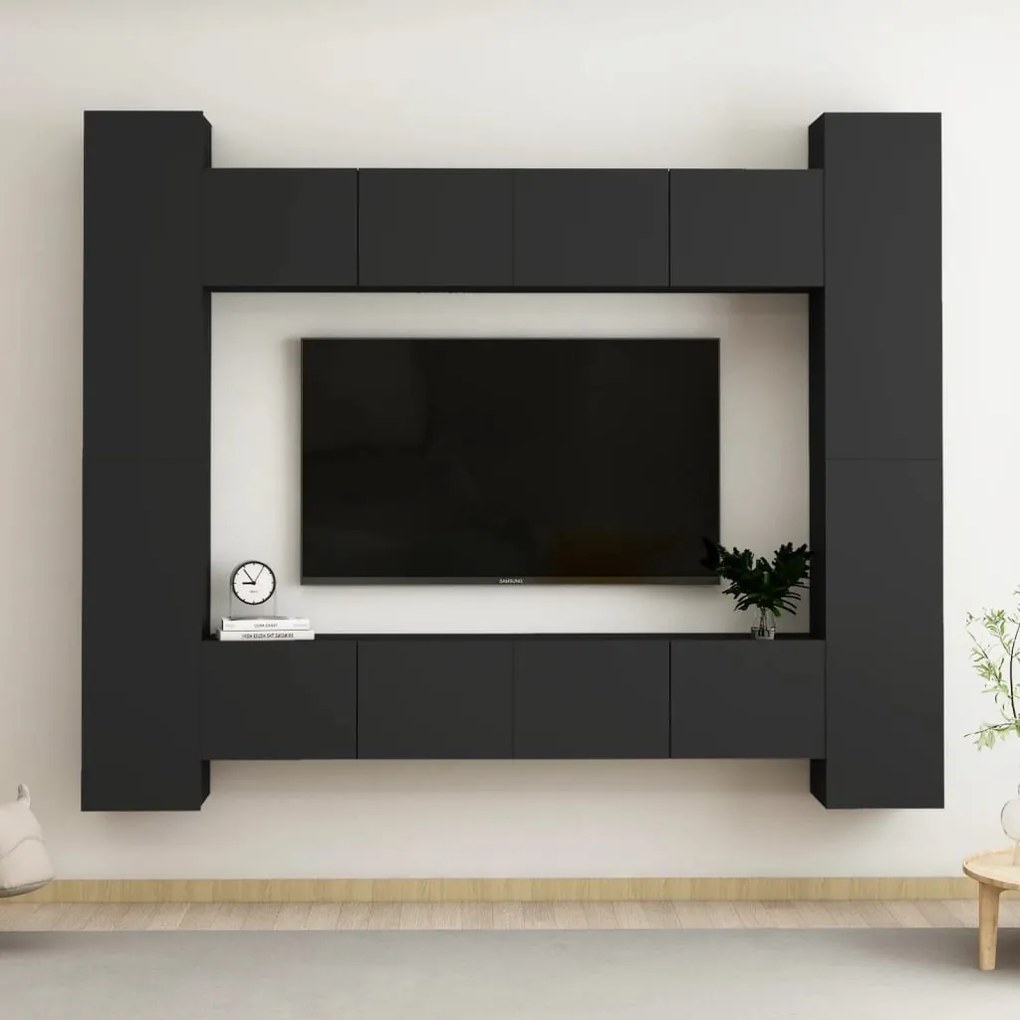 Set di mobili porta tv 8 pz nero in legno multistrato