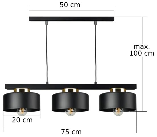 Lampadario a sospensione con cavo IGNIA 3xE27/60W/230V nero/oro