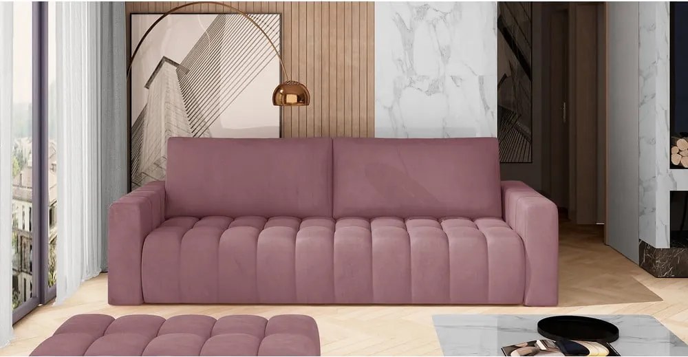 Divano rosa allungabile/con contenitore e rivestimento in velluto 247 cm Lazaro – ELTAP