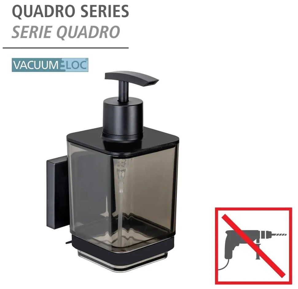 Dispenser di sapone in plastica autoportante nero 340 ml Quadro - Wenko