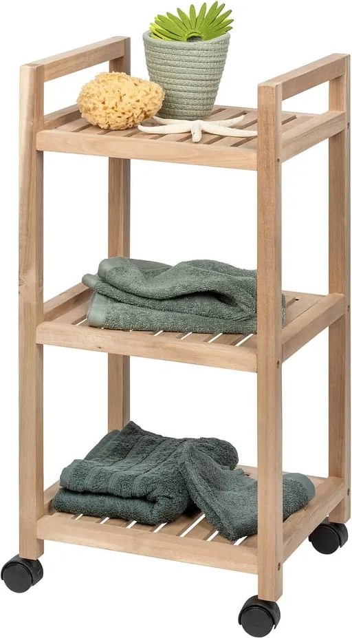 Scaffale da bagno in legno di acacia con tre ripiani su ruote 35x72 cm Acina - Wenko
