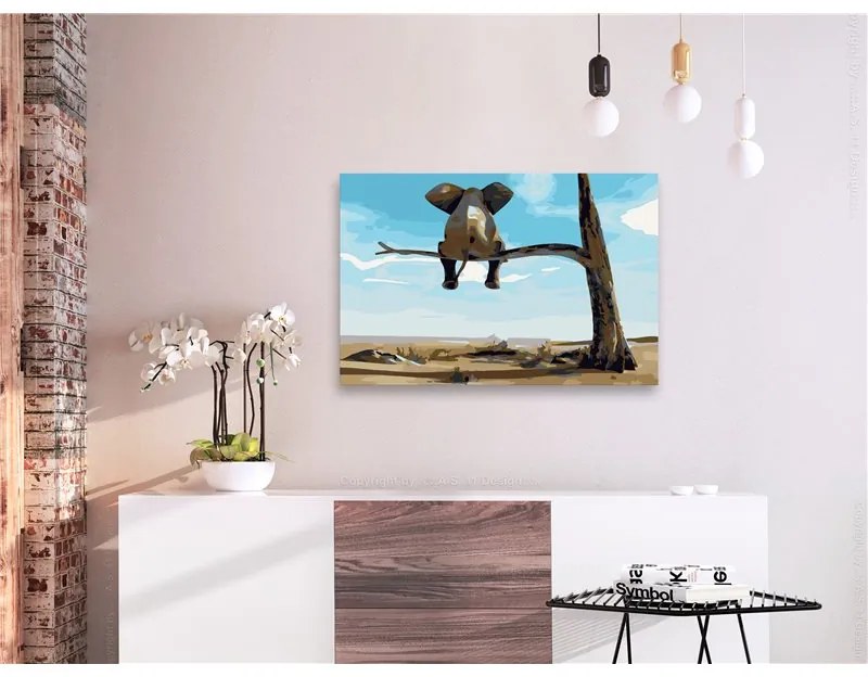 Quadro fai da te  Elefante sull'albero  Colore Bianco, Dimensioni e Misure 60x40