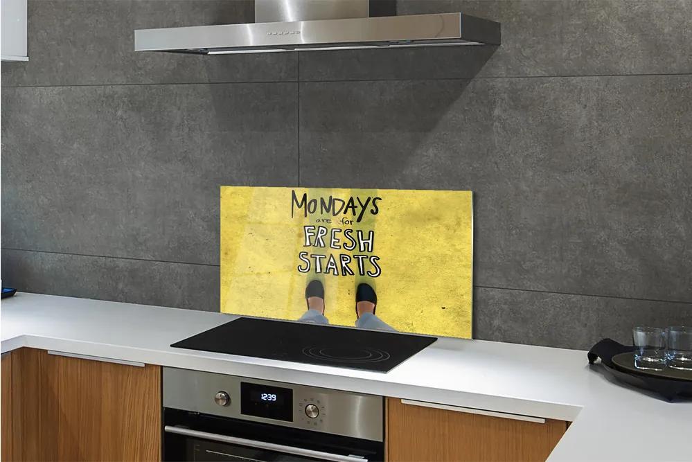Pannello da cucina Gambe sfondo giallo con scritte 100x50 cm