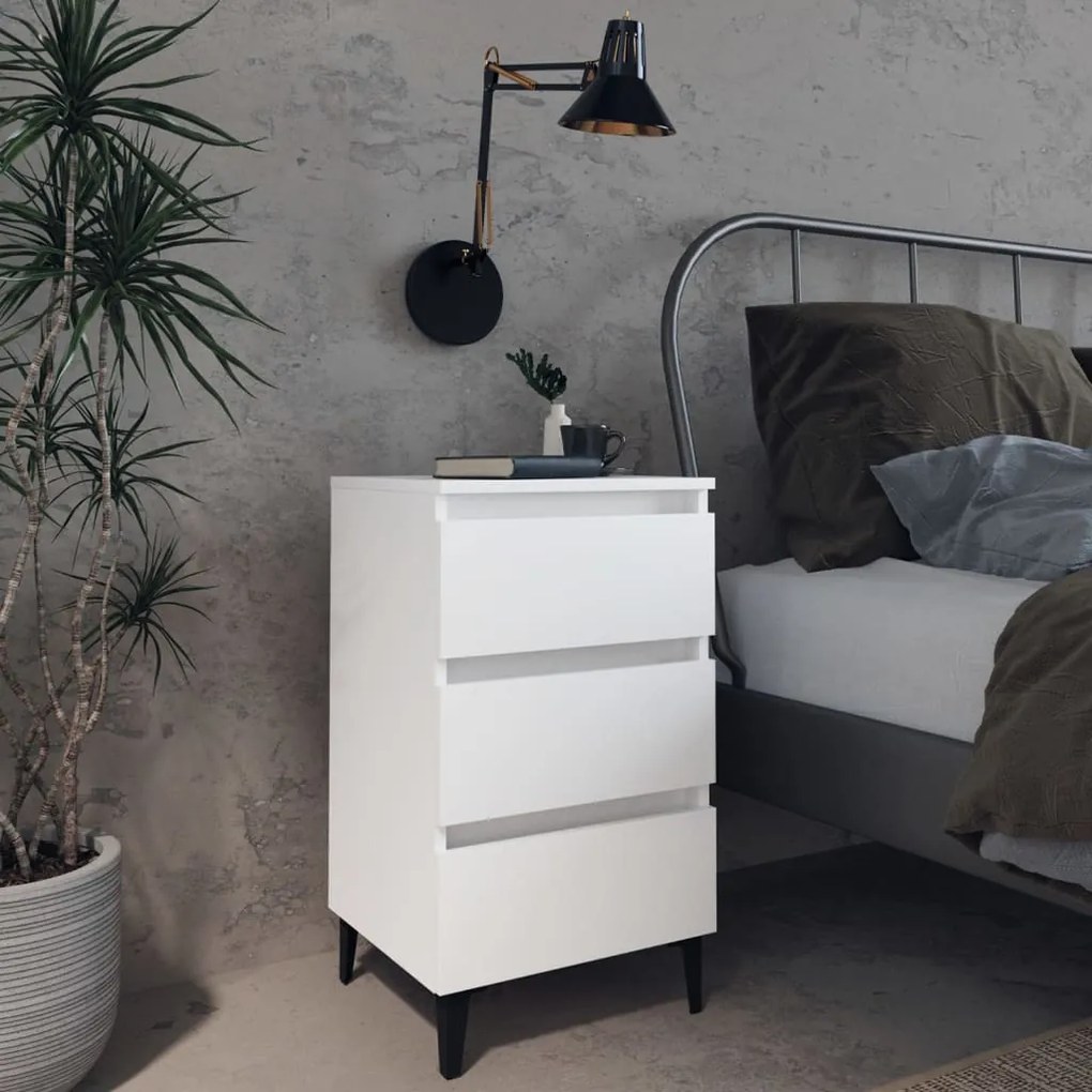 Comodino Con Gambe İn Metallo Bianco 40x35x69 Cm /