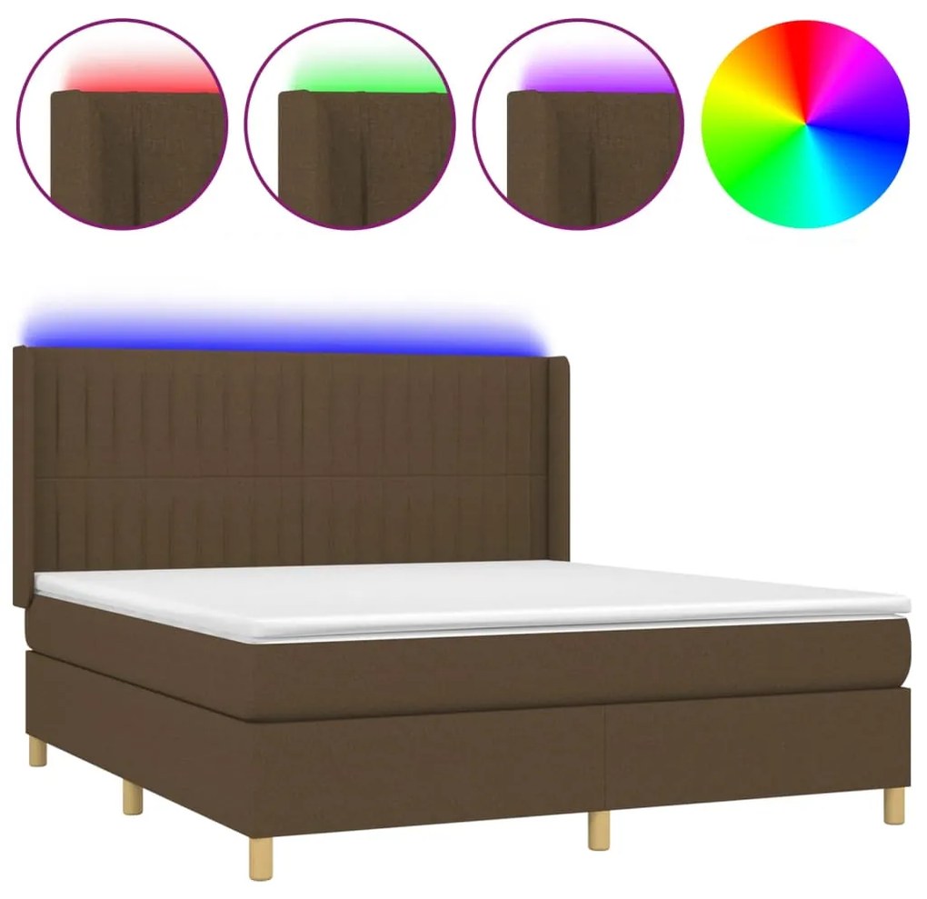 Letto a molle materasso e led marrone scuro 160x200 cm tessuto