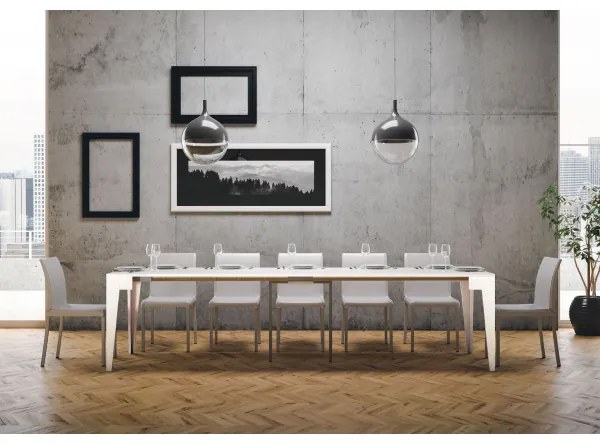 Consolle Allungabile 90x42 cm Isotta Bianco Frassino da 14 posti lunghezza Fino a 3,02 metri