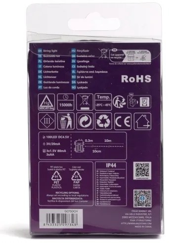 Aigostar - Catena LED natalizia da esterno 100xLED/8 funzioni 10,3m IP44 bianco freddo