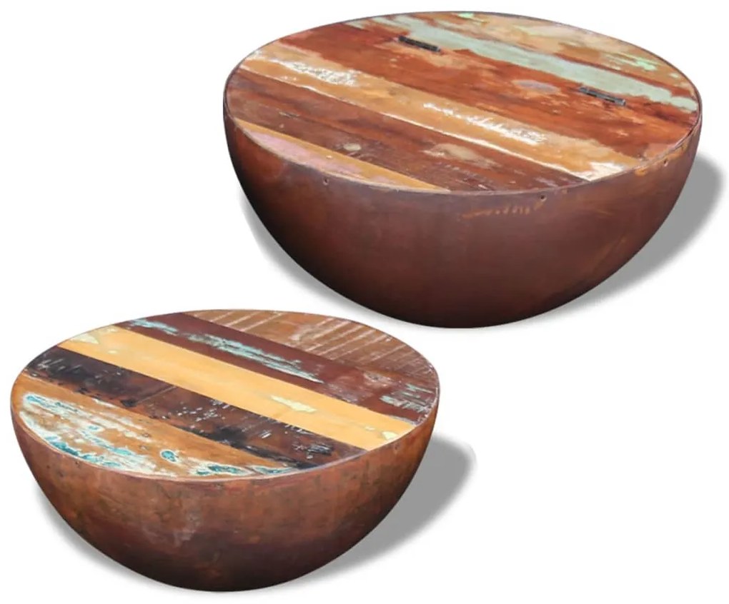 Tavolini Da Salotto 2 Pz A Forma Di Palla İn Legno Di Recupero /