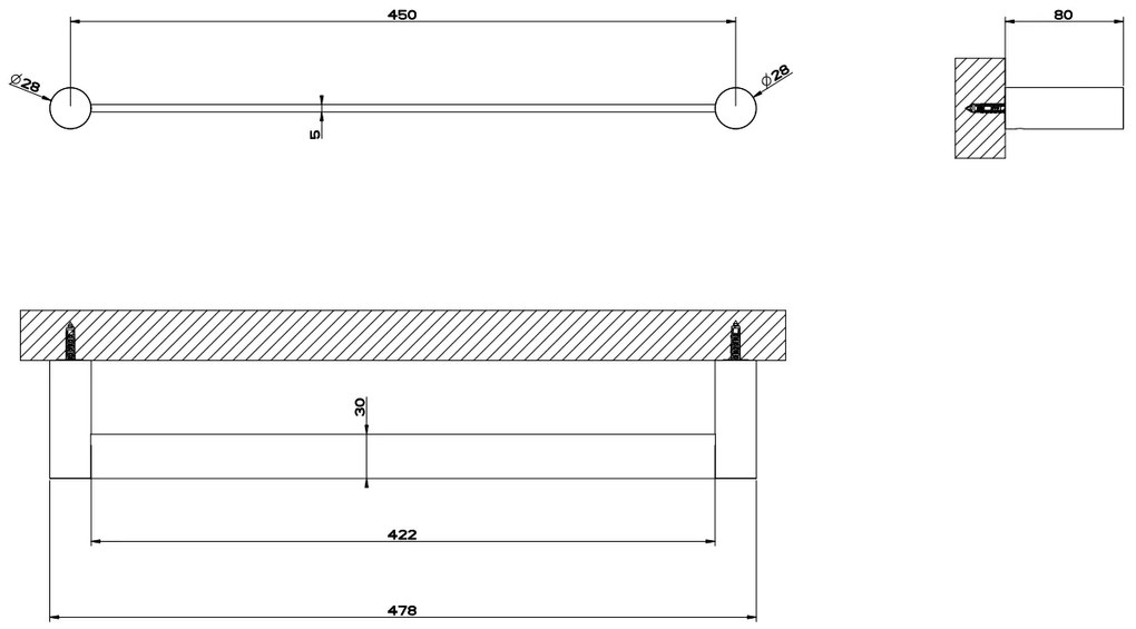 Portasciugamani 45 cm a muro steel brushed 54800 Gessi