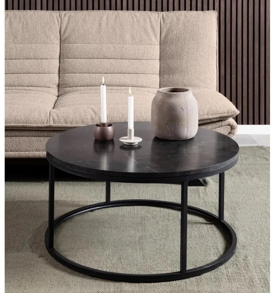 Tavolino rotondo nero con piano effetto marmo ø 80 cm Spiro - Actona