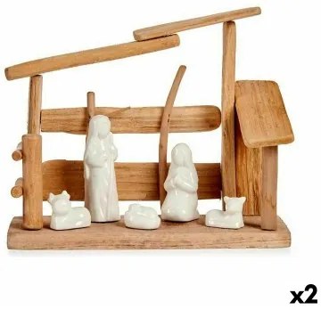 Presepe di Natale Bianco Naturale Legno Ceramica 10 x 21 x 25 cm (2 Unità)