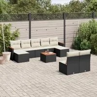 Set Divani da Giardino 10pz con Cuscini in Polyrattan Nero 3226378