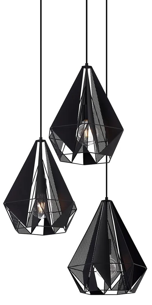 Lampada a sospensione industriale nera con rete 3 luci - Carcass